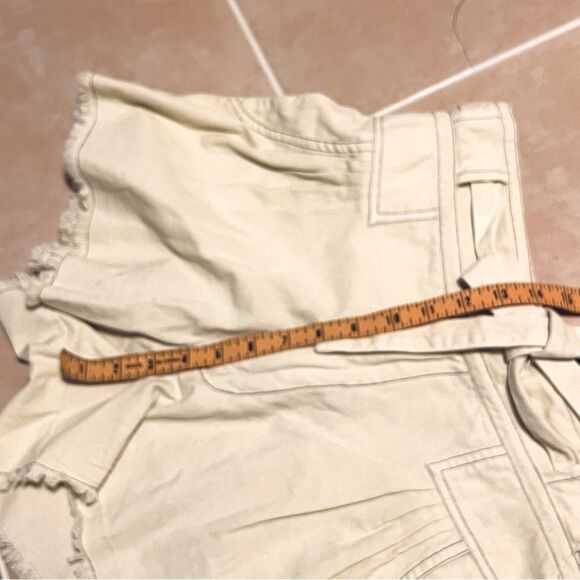 NWOT Free people one Penny high waist tie cream ivory long Raw Hem shorts 6 - Picture 6 of 14